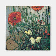 Van Gogh Poppies and Butterflies (F748) Fine Art Refrigerator Magnets