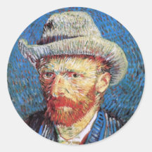 Van Gogh - Self Portrait With Grey Felt Hat Round Stickers