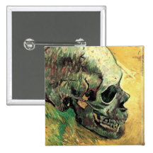 Van Gogh Skull Pinback Buttons