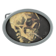 Van Gogh Skull with Burning Cigarette Belt Buckle