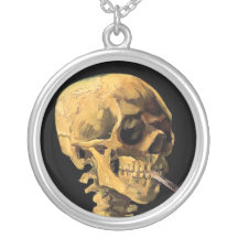 Van Gogh Skull With Burning Cigarette Personalised Necklace