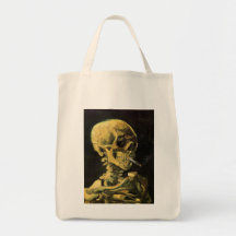 Van Gogh Skull with Burning Cigarette, Vintage Art Tote Bag