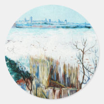Van Gogh Snowy Landscape w Arles, Vintage Winter Sticker