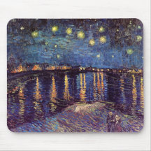 Van Gogh; Starry Night Over the Rhone, Vintage Art Mouse Mat