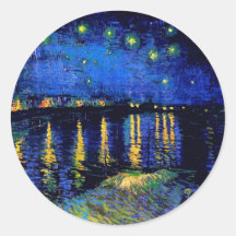 Van Gogh Starry Night Rhone Fine Art Round Stickers