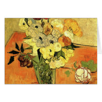 Van Gogh; Still Life Japanese Vase Roses Anemones Greeting Card
