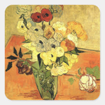 Van Gogh; Still Life Japanese Vase Roses Anemones Stickers