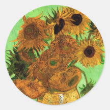 Van Gogh; Still Life: Vase with 12 Sunflowers Round Sticker