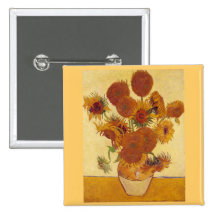 Van Gogh Sunflowers Post Impressionism Vintage Pinback Button