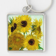 Van Gogh: Vase Twelve Sunflowers Vintage Fine Art Keychain