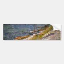 Van Gogh View of River w Rowing Boats, Vintage Art Bumper Sticker