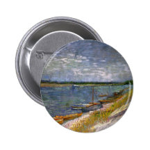 Van Gogh View of River w Rowing Boats, Vintage Art Button