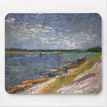 Van Gogh View of River w Rowing Boats, Vintage Art Mousepad