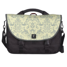 Vanilla and Blue Damask Laptop Computer Bag