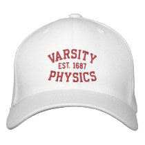 VARSITY, PHYSICS, EST. 1687 red and white