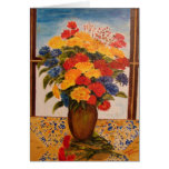 Vase of flowers in window, by Venus Garcia