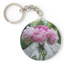 Vase of Pink Peonies Keychain