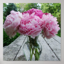Vase of Pink Peonies Poster Print