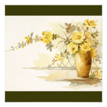 Vase of Yellow Roses Still Life Personalized Invite