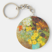 Vase with Daisies and Anemones Print Key Chains