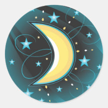 VectorcartoonStarsMoon Round Sticker