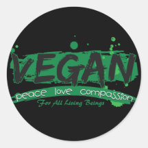 Vegan Peace Love Compassion Round Stickers
