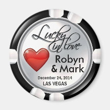 Vegas Lucky in Love Casino Chip white red Fridge Magnet