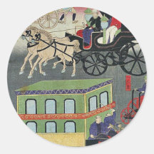 Vehicular traffic in Tokyo by Utagawa, Yoshitora Round Sticker