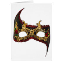 Venetian Masque: Gold and Red Rose Greeting Cards
