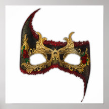 Venetian Masque: Gold and Red Rose Print