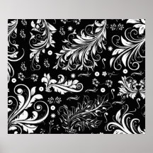 Venetian Ornament Antique Damask Black, White Posters
