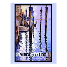 Venice and Lido Vintage Italian travel Poster Post Card