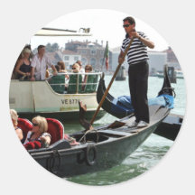 VENICE GONDOLIERS ON THE GRAND CANAL ROUND STICKER