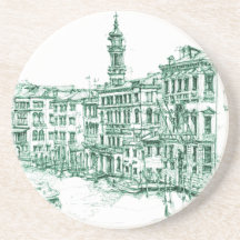 Venice in green ink beverage coasters