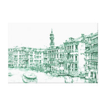 Venice in green ink stretched canvas prints