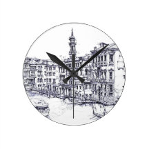 Venice, Italy, in ink Round Wall Clock