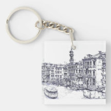 Venice, Italy, in ink Square Acrylic Key Chain