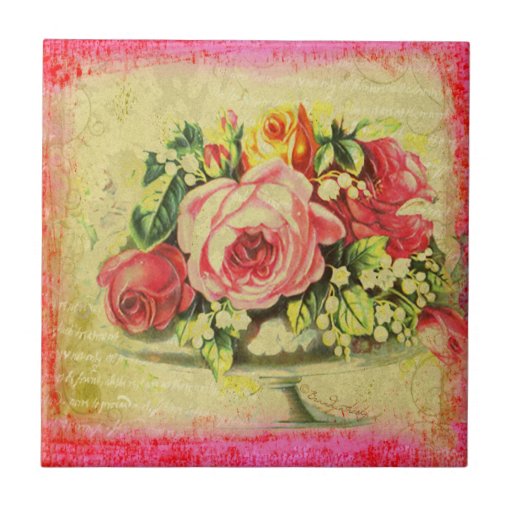 Versailles Roses Collage Custom Art Tile