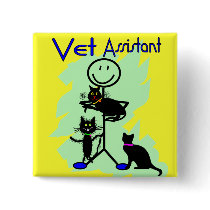 Vet Assistant Stick Person With Black Cats Pinback Buttons