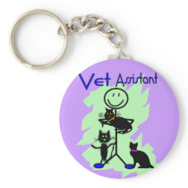 Vet Assistant Stick Person With Black Cats Keychain