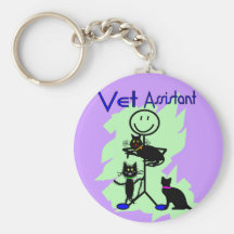 Vet Assistant Stick Person With Black Cats Keychain