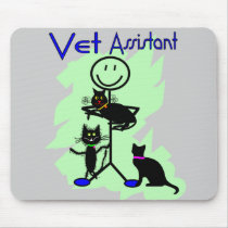 Vet Assistant Stick Person With Black Cats Mousepads