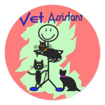 Vet Assistant Stick Person With Black Cats Round Stickers