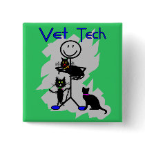 Vet Tech Stick Person With Black Cats Pins