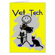 Vet Tech Stick Person With Black Cats Greeting Card