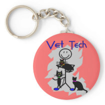 Vet Tech Stick Person With Black Cats Key Chains