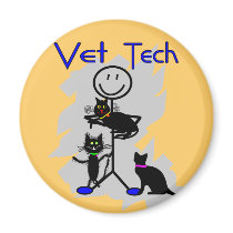 Vet Tech Stick Person With Black Cats Refrigerator Magnets
