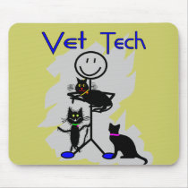 Vet Tech Stick Person With Black Cats Mouse Pads