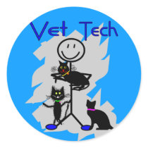 Vet Tech Stick Person With Black Cats Round Stickers