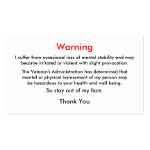 Veteran's Warning Calling Card Business Cards